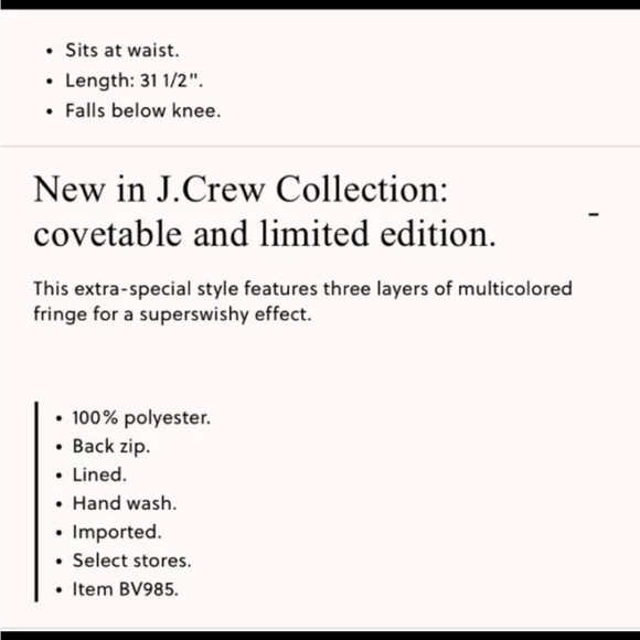 NWT J.Crew Collection Multicolored Fringe Skirt - Picture 6 of 6